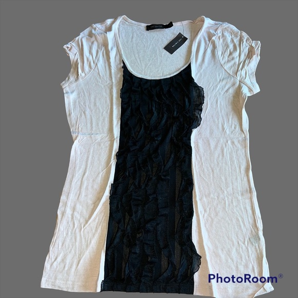 NWT The Limited fitted pink tee with black ruffle front - Picture 1 of 7